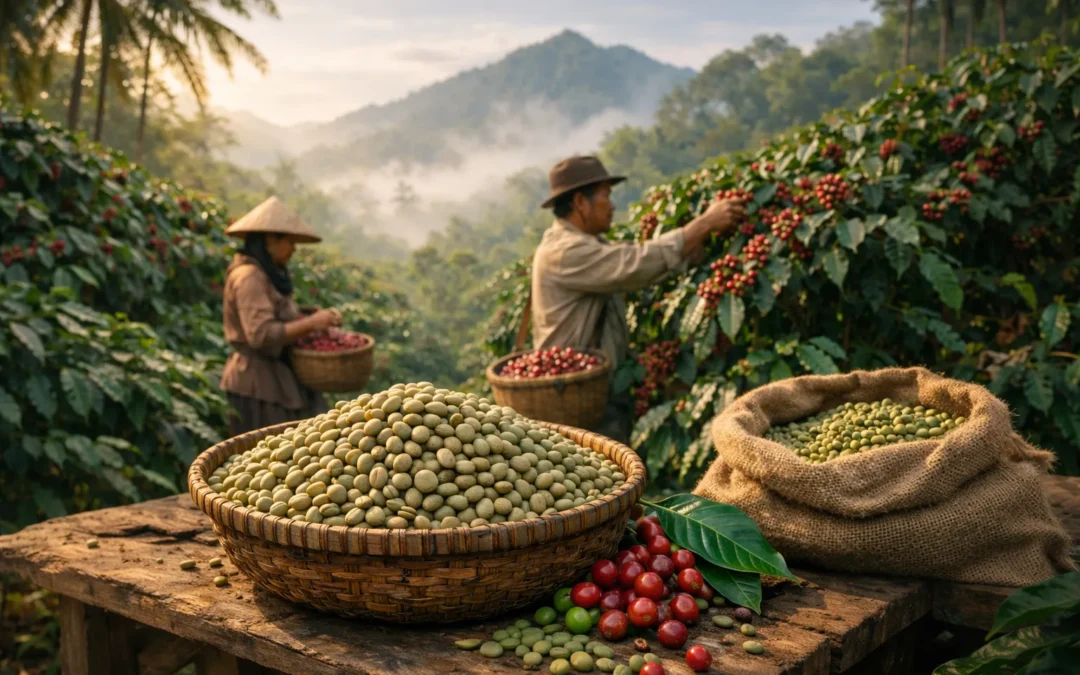 Arabica Green Coffee Beans Indonesia freshly harvested on plantation